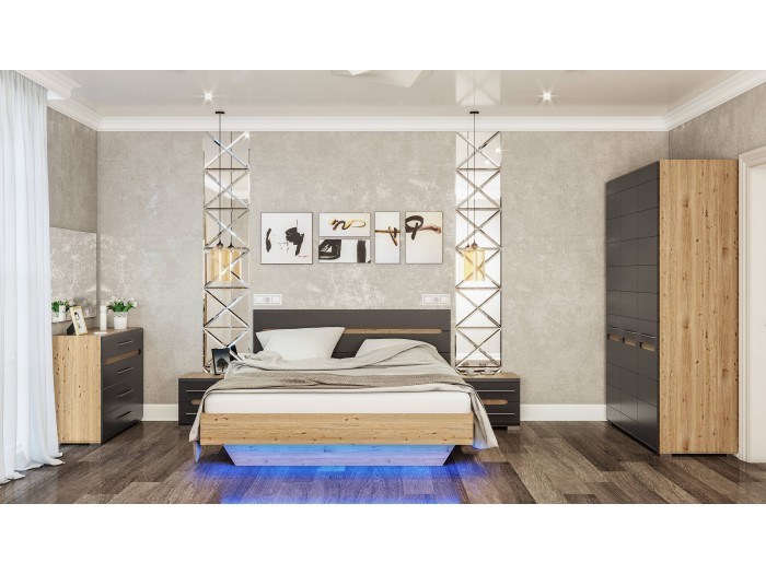 Спален комплект БИАНКО (дъб артизан/графит)